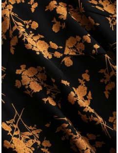 Floral Print Ruffles Belted Surplice Dress - Multi S