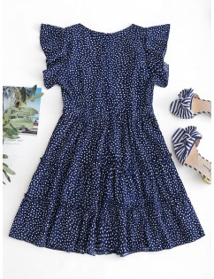 Raindrop Print Ruffles Mini Dress - Dark Slate Blue S