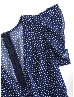 Raindrop Print Ruffles Mini Dress - Dark Slate Blue S