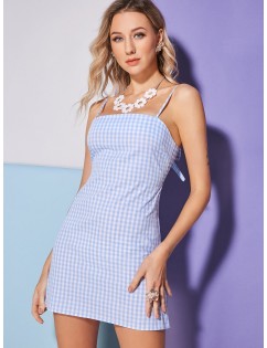  Tie Gingham Cut Out Mini Dress - Checked S