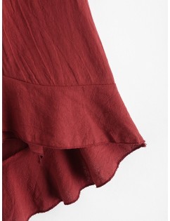 Ruffles Asymmetric Tie Straps Solid Dress - Red Wine M