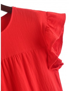 Round Neck Mini Solid Dress - Red S