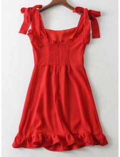 Tie Strap Ruffled Mini Dress - Red S