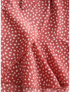 Overlap Ruffles Raindrop Print Cami Dress - Light Coral S