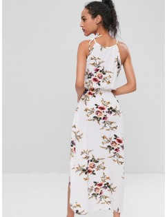Cut Out Floral Overlap Dress - White M