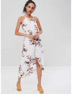 Cut Out Floral Overlap Dress - White M