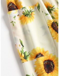 Button Sunflower Print Midi Dress - Multi 2xl