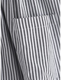 Striped Button Through Pocket Dress - Black Xl