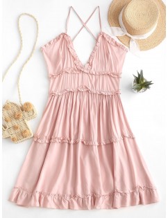 Criss Cross Ruffle Mini Dress - Sakura Pink S