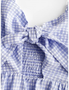  Gingham Knotted Smocked Cami Dress - Day Sky Blue Xl
