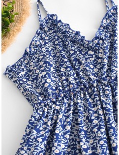 Empire Waist Tiny Floral Flared Cami Dress - Blue Xl