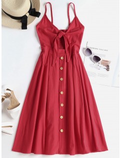 Smocked Tie Front Cami Dress - Valentine Red Xl