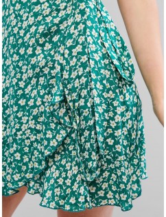  Floral Ruffle Mini Wrap Dress - Light Sea Green L