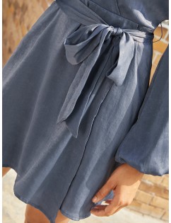  Lustrous Tulip Hem Surplice Dress - Blue Gray Xl