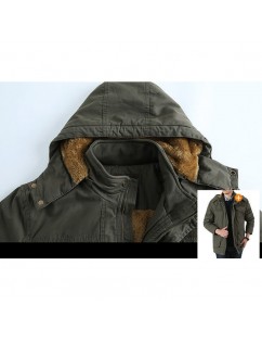 Winter Casual Mid Length Thicken Fleece Multifunction Pockets Zipper Warm Jacket