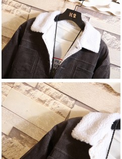 Mens Plain Corduroy Thickened Patchwork Long Sleeve Coat