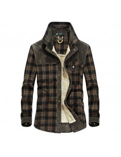 Plus Size Casual Plaid Inside Fleece Business Turn Down Collar Thick Jacket for Men