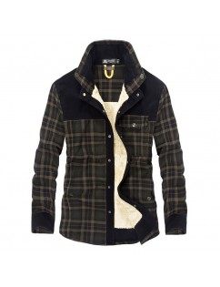 Plus Size Casual Plaid Inside Fleece Business Turn Down Collar Thick Jacket for Men