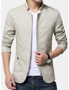 Mens Decent 98%Cotton Windproof Stylish Jacket Slim Fit Stand Collar Coat