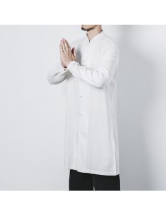 Plus Size Chinese Buttons Soft Long Cotton Linen Jacket for Men