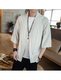 Mens Japanese Linen Loose Jacket Casual Sunscreen Kimono Card Coats