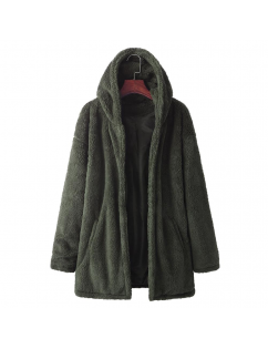Mens Winter Casual Loose  Fleece Solid Color Long Sleeve Warm Coat