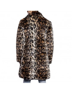 Mens Winter Warm Leopard Faux Fur Coat Suit Collar Mid-long Casual Jackets