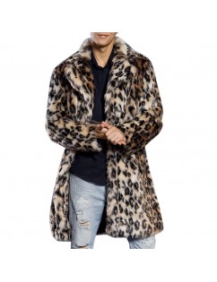 Mens Winter Warm Leopard Faux Fur Coat Suit Collar Mid-long Casual Jackets