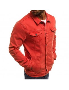 Men's Multi Pockets Cotton Turn Down Collar  Fitness Denim Casual Jacket