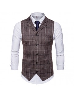 Casual Business Slim Fit Plaid Suit Collar Vest Pure Color Waistcoats For Men
