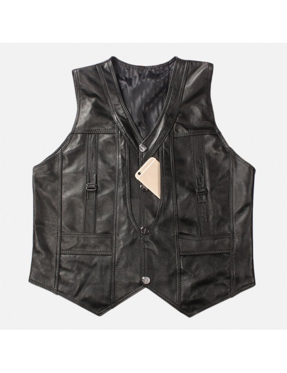 Mens Vintage Faux Leather Vest Single-breasted Middle-aged Casual Fashion Vest