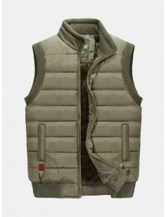 Men's Outdoor Military Thicken Plus Size Velvet Lining Solid Color Stand Collar Down Vest