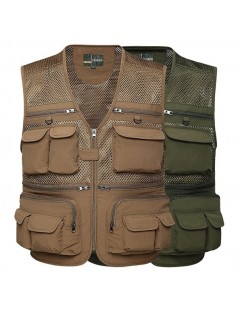 Outdoor Sport Photographic Mesh Breathable Water Resistant Fishing Multi Pockets Vest for Men