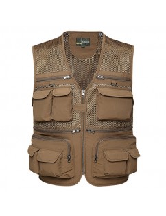 Outdoor Sport Photographic Mesh Breathable Water Resistant Fishing Multi Pockets Vest for Men