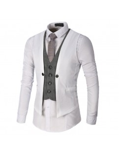 Mens Fake Two Pieces Formal Business Slim Fit Single Breasted Suit Vest