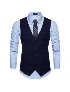 Vintage British Solid Color V Neck Single Breasted Vest for Men