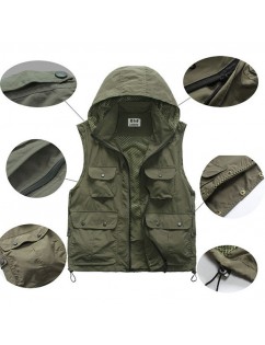 Quickly Dry Fishing Photography Multi Pockets Hooded Outdoor Vest for Men