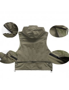 Quickly Dry Fishing Photography Multi Pockets Hooded Outdoor Vest for Men