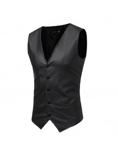 Casual Business V Neck Belt Leather Vest for Men
