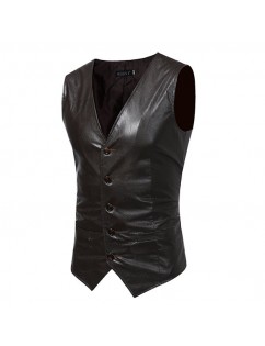 Casual Business V Neck Belt Leather Vest for Men