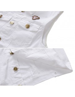 White Chest Pockets Slim Denim Vest for Men
