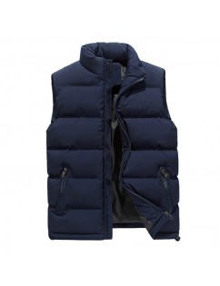 Stand Colllar Solid Color Down Padded Quilted Coat Vest for Men