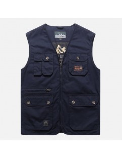 Mens Cotton Multi Pocket Vest Summer V-neck Casual Thin Sleeveless Jacket