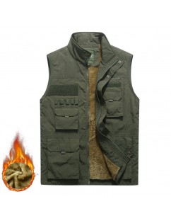 Men's Mutil-Pockets Outdoor Fishing Waterprrof Sleeveless Stand Collar Coat Fleece Vest