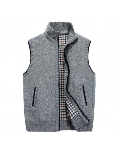 Men's Thicken Warm Solid Color Stand Collar Casual Zipper Vest Knitting Sweaters Vest