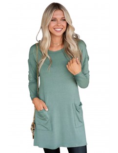 Sage Green Button Back Long Sleeve Tunic Top