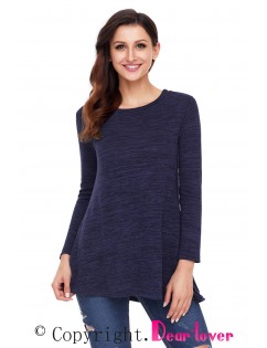 Navy Button Side Long Sleeve Swingy Tunic