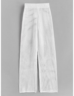 Drawstring Crochet Straight Pants - White