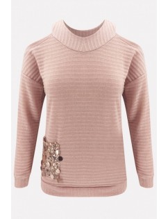 Sequins Splicing Cold Shoulder Casual Pullover Sweater