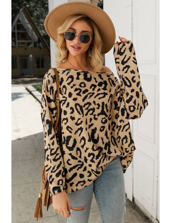 Apricot Leopard Long Sleeve Casual Pullover Sweater